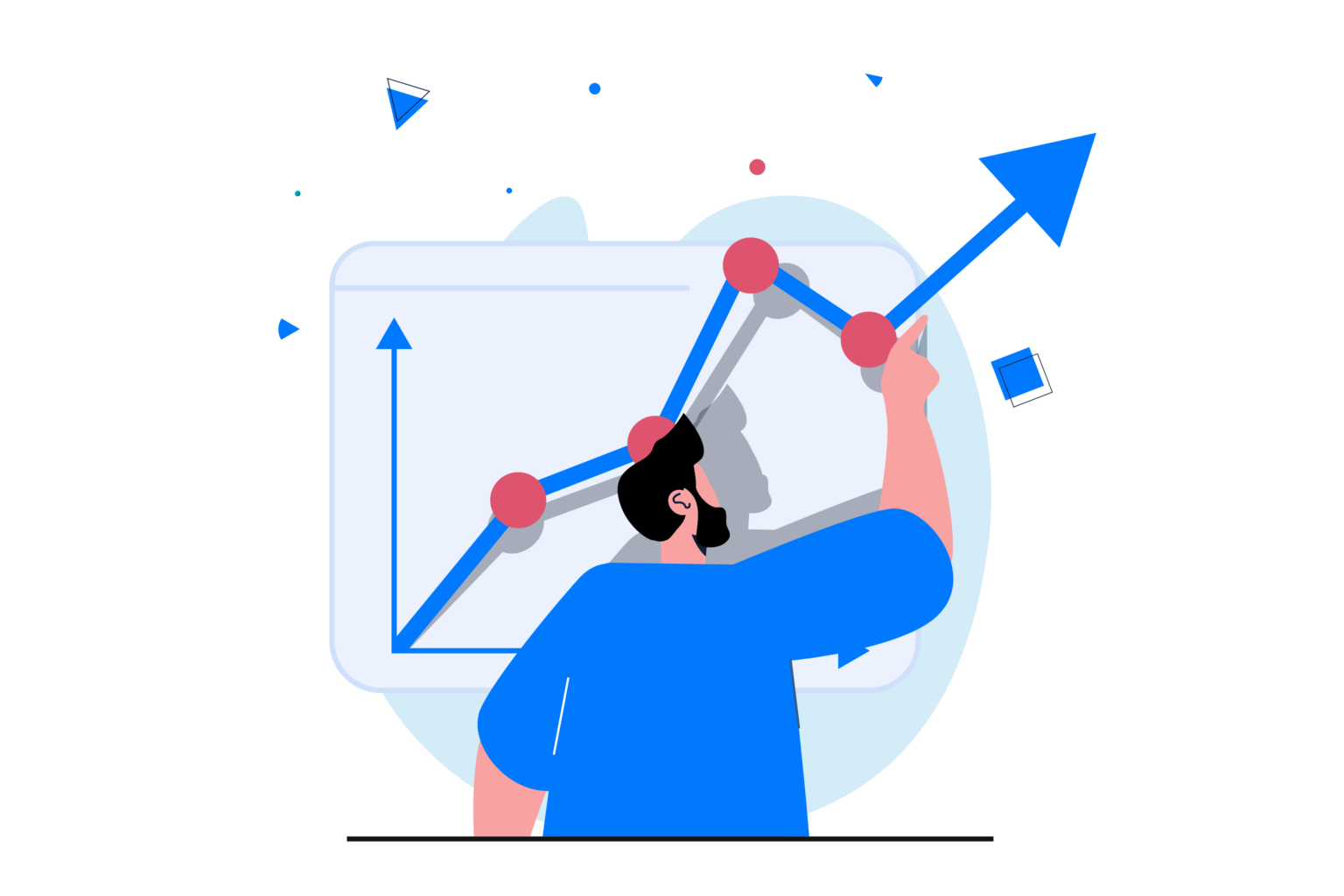 IT-Beratung für digitale Transformation: Illustration zeigt einen Berater, der mit einer wachsenden Datenkurve arbeitet. Fokus auf Effizienzsteigerung, IT-Optimierung und strategische Digitalisierungslösungen für Unternehmen.