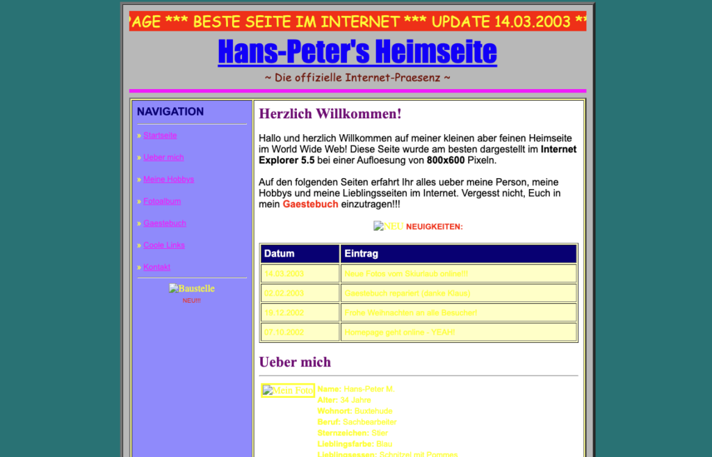 Alte website aus den 2000er Jahren